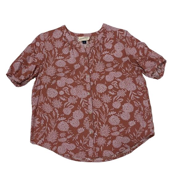 Universal Thread Floral Short Sleeve Button Down - Dusty Pink - XS - Picture 6 of 13